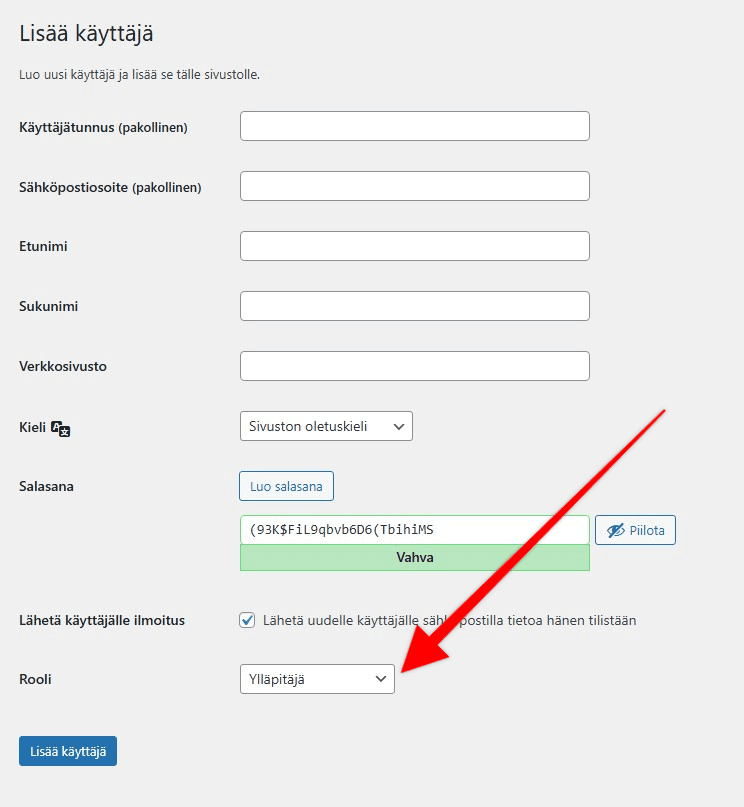 WordPress ylläpitäjän lisääminen
