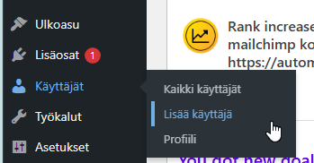 WordPress uuden käyttäjän lisääminen